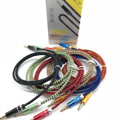 China Bright leather nylon braided 3.5mm male to AUX adapter. male audio cable cable connector with gold plated connector for sale