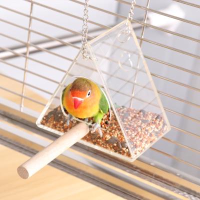 China Acrylic Transparent Suction Type Bird Cup Suction Bird Cage Viable Feeder Creative Factory Direct Sales Feeder Home Type for sale