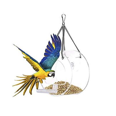 China Viable Easy To Fill And Clean Hot Sale Acrylic Bird Food Bowl Round Outdoor Bird Cage Hanging Aviary for sale