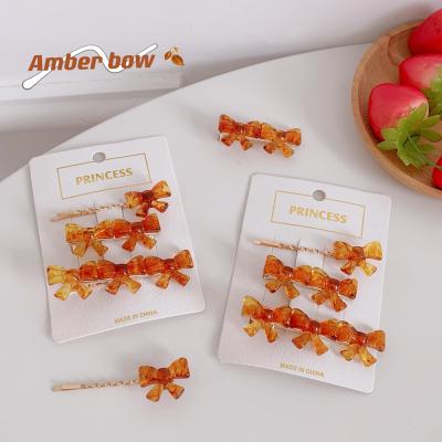 China Fashion Retro Amber Brown Bow Acrylic Hair Clip Hair Clip Hits Soft Simple Acrylic Hairpin Hair Accessories for sale