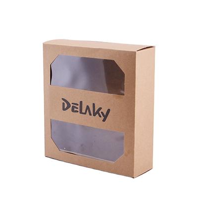 China Recycled Materials Custom Kraft Paper Make With PVC Window Recycled Kraft Folding Gift Announcement Gift Packaging Paper Box for sale