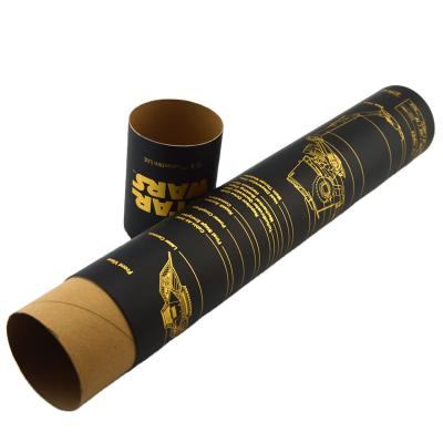 China Luxury Black Art Paper Cardboard Round Tube Materials Recycled Gift Packaging Paper Box With Gold Foil Hot Stamping Logo for sale