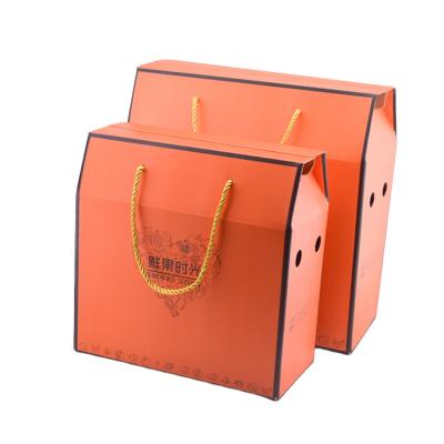 China Recycled materials good color printing cheap price fold corrugated box packaging fruit paper packaging box with handle for sale