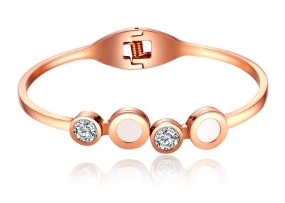 China Womens Stainless Steel Bracelets / Rose Gold Bangle Bracelet With Diamond for sale