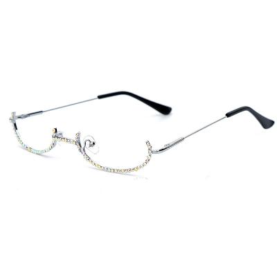 China Rhinestone Frame 2021 New Arrivals Fashion Bling Women Metal Female Lensless Rhinestone Half Frame No Lens Glasses Frames for sale