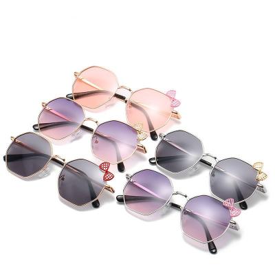 China 2021 Fashion Sunglasses Shape Girls UV400 Cute Trendy Hexagon Shape Lens Kids Sunglasses With Bowknot for sale