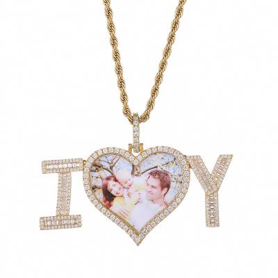 China Hiphop Best Selling Custom Creative Picture Heart Love Design Photo Necklace Pendant Necklace Jewelry For Family Gift for sale