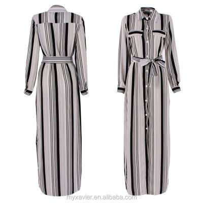 China Anti-Wrinkle Maxi Long Front Opening Black And White Striped Kimono Robe Women for sale