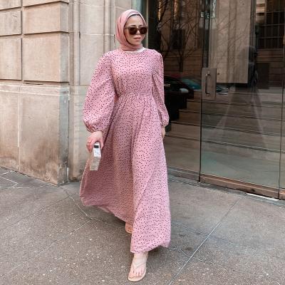 China Islamic Muslim Clothing Long Sleeves Women Dresses Polka Dot Dress Casual Muslim Malaysia Dress XS for sale