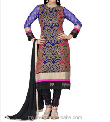 China Wholesale Fashionable Elegant Straight Deep Blue Indian Designer Georgette Polyester Indian Clothing Printing Salwar for sale