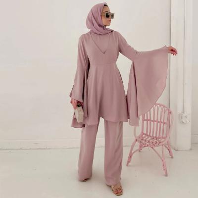 China Muslim wear fashionable 2 piece pants set women tops and 2 piece muslim pants long pants sets XS for sale