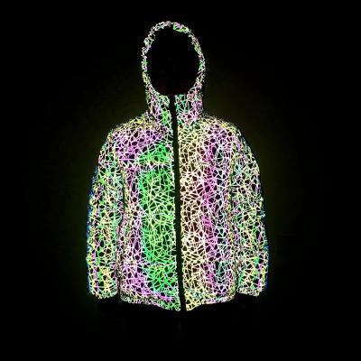 China Wholesale high luminous winter raincoat printing large size cotton hip-hop reflective coats for sale