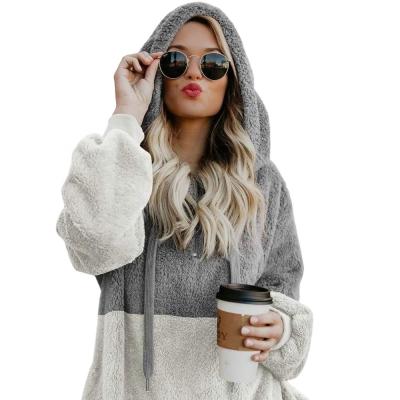 China Ch006 Breathable Women' long pullover Fuzzy Fleece Winter Casual Hooded Teddy Outwear s Sleeve Zipper Sherpa Hoodie Sweatshirt Jackets for sale