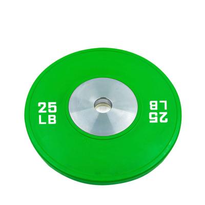 China Durable 25 Pounds Green Color LOGO Gymnasium Stadium Rubber Competition Custom Weight Plate Bumper Pieces for sale