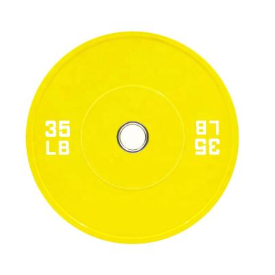 China Durable Solid 35 Pound Bright Yellow Color Handy Simple Number Printing Sports Weight Disc for sale