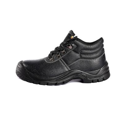 China Factory Mid Top Black Pure Leather Work Shoes Steel Toe Men'S Safety Shoes Anti Smash for sale