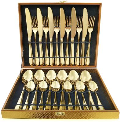 China Stocked Knife Spoon Fork Set Gold Flatware 24PCS Stainless Steel Flatware Sets Cutery Set for sale