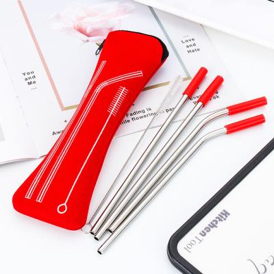 China Sustainable Reusable Stainless Steel Straws With Travel Case Cleaning Brush Silicone Tips for sale