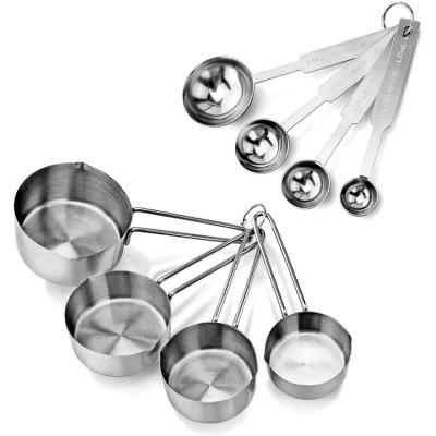 China Hot Selling 8pcs Viable Set Measuring Coffee Powder Kitchen Tool Kit Stainless Steel Measuring Cup And Spoon Set for sale