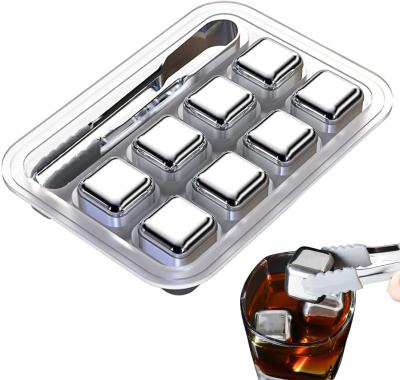 China Sustainable Reusable Stainless Steel Ice Cubes Set With Main Silicone Tongs And Ice Cube Trays for sale