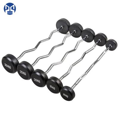 China Gym Exercise Trainer Fitness Steel Accessories Fixed Straight&Curl Rubber Barbell With Logo for sale