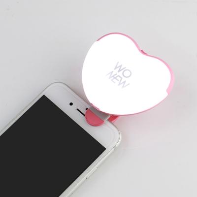 China WONEW Selfie Stick Heart Shape Beauty Clip On Selfie Ring Light For Make Up Mobile Phone Mini Self-timer LED Lens Beauty Fill Flash Light for sale