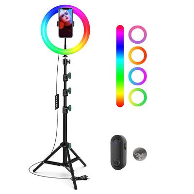 China Photography 10 Inch RGB Multiple Colors Selfie Ring Light Lamp with Tripod Photography Ring Lamp for TikTok Youtube Makeup Video Shooting for sale