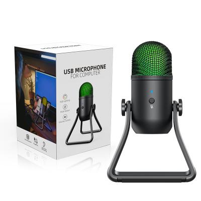 China USB Microphone Plug and Play with 7 RGB LED Dynamic Light and Button USB Condenser Studio Gaming Mute Microphone for sale