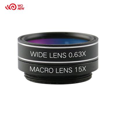 China For Macro Photography WONEW 6-in-1 Wide Angle Fish Lens With Clip 0.63x Universal Cell Phone Camera Lens Zoom Clip 2 X Telephoto Lens for sale