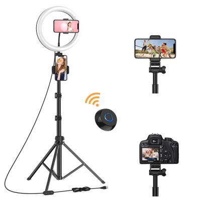 China WONEW 170cm photography tripod for smartphone with ring light 10 inch led moving light with remote control for live blog vlogging makeup for sale