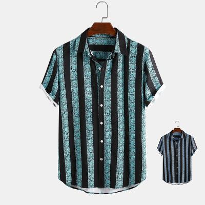 China Para de camisas quick dry striped anti-pilling hombres non pocket casual shirts summer 2021 short sleeve men's shirt for men for sale