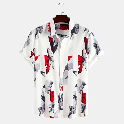 China Hot Weather High Quality Anti-pilling Men's Shirt No Pocket Floral Print Short Sleeve Men's Shirt for sale