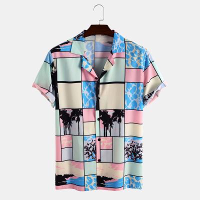 China No Pocket Short Sleeve Men's Shirt Hawaiian Colorful Bright Anti-pilling Digital Printing Over Sized Short Sleeve Shirts for sale