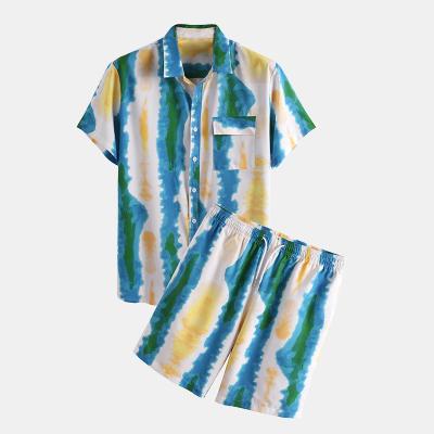 China Anti-pilling Beach Wear Big Size Men's Hawaiian Polyester 2 Piece Matching Shirt And Short Set for sale