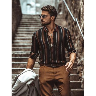 China Fashion Slim Fit Designer Wholesale Collar Stripe Cotton Breathable Shirts Long Sleeve Casual Streetwear Formal High Quality Clothing for sale