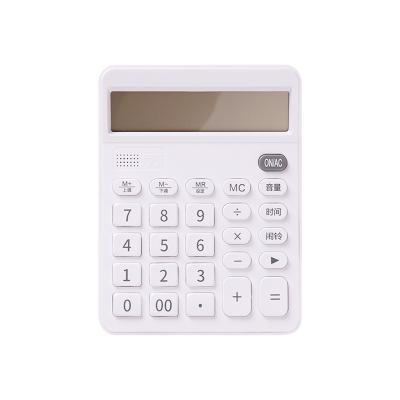 China Dairy 12 Digits Alarm Time Talking Multifunctional White Calculator Desktop Calculator General Purpose Calculator for sale