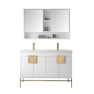 China eco-friendly & water proof & Durable Double Sink Matt White Bathroom Cabinet For Hotel Bathroom for sale