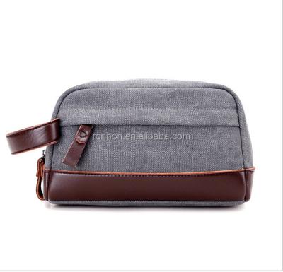 China Men's Canvas PU Patched Travel Toiletry Organizer Shaving Dopp Kit Makeup Bag Men Cosmetic Bag for sale