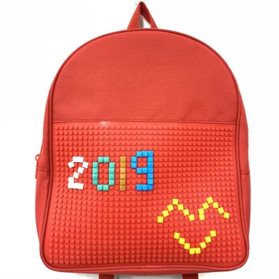 China DIY Puzzle Oxford Polyester Promotion Kids Schoolbag Puz DIY Pixel Food Grade Silicone Board Patch Kids School Bag for sale