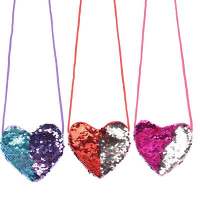 China Fashion Glitter Heart Shape Sequin Mermaid Coin Purse Change Wallet Body Bag Fashion Girls Bling Cross Bag for sale