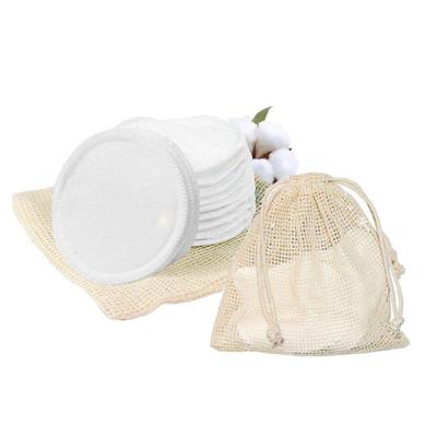 China Reusable Set of 6 Biodegradable Reusable Bamboo Cosmetic Face Makeup Remover Cotton Fiber Cleansing Pads with Mesh Cotton Bag for sale