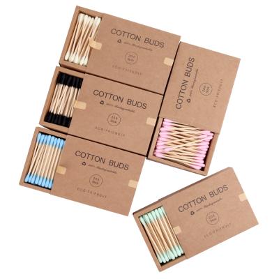 China 100% Eco-Friendly Disposable Bamboo Cotton Buds Eco-Friendly Makeup Remove Cotton Buds Dab With Bamboo Sticks for sale