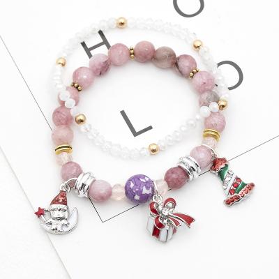 China Fast Delivery Wholesale 2 Pieces Set Bracelet DIY Crystal Lucky Fortune Christmas Bracelets Set Colorful Glass Bead Charm for sale