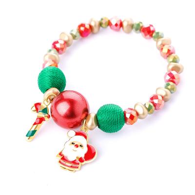 China Quick Delivery Elks Santa Elastic Christmas Lucky Design Resin Beads Charm Stretch Bangle Bracelet for sale