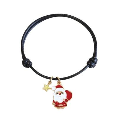 China Fast Delivery Cute Santa Claus Elk Black Thread Bangle Bracelet Christmas Bangle For Girl Boy Kids for sale