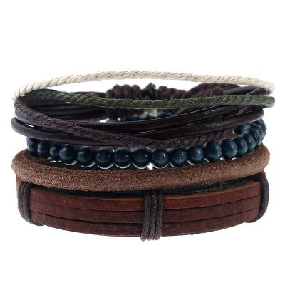 China Fast Delivery TZB008 Adjustable Braided Men's Wrap Bracelet Women Woven Leather Beads Unisex Bracelets for sale