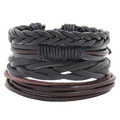 China Fast Delivery TZB006 4 Pieces Wholesale Set PU Leather Fine Jewelry Bracelets For Men Leather Bracelets for sale