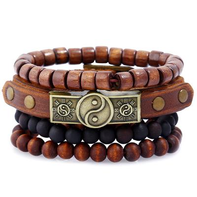 China Fast Delivery TZB003 Hot Punk Yin and Yang Men's Unisex Leather Beaded Bracelets Bracelet Fine Jewelry for sale