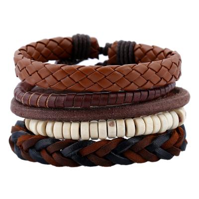 China Fast Delivery TZB189 Amazon Hot Selling 5 Pcs Set Hot Punk Whip Leather Woven Bracelets For Mens Jewelry for sale