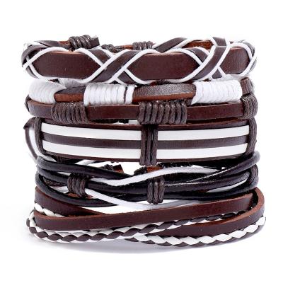 China TZB198 Fast Delivery Mens Punk Style Personalized Brown Leather Wrap Braided Bracelet For Men for sale